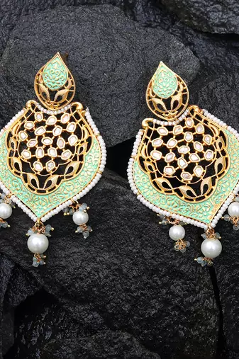 Mint meenakari and kundan work kundan dangler earrings