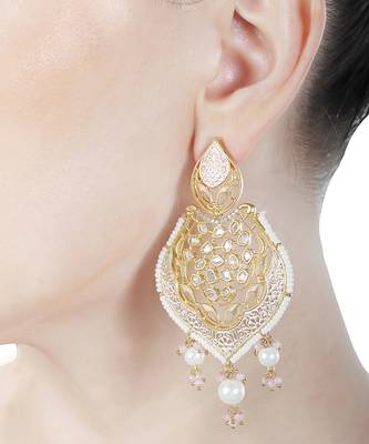 White meenakari and kundan work dangler earrings 4