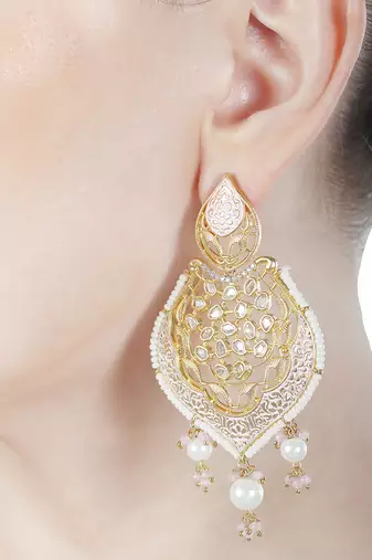 White meenakari and kundan work dangler earrings