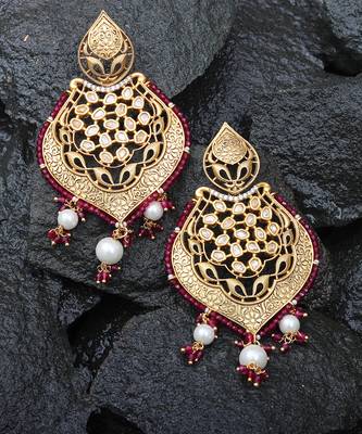 Red antique meenakari and kundan work dangler earrings 5