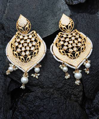 White meenakari and kundan work dangler earrings 5
