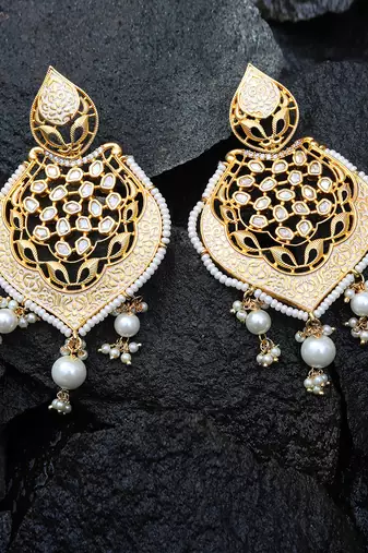 White meenakari and kundan work dangler earrings