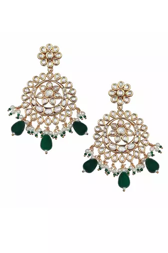 Green kundan chaandbaali earrings
