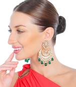 Green kundan and polki chaandbaali earrings