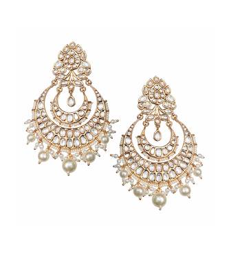 White kundan and polki chaandbaali earrings 3
