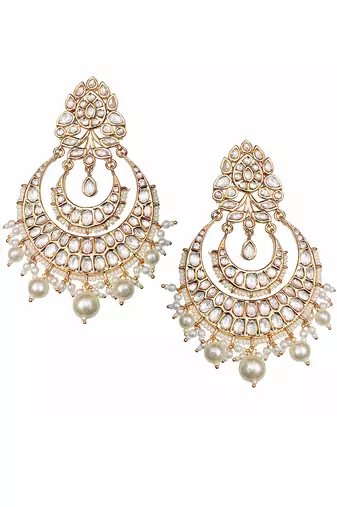 White kundan and polki chaandbaali earrings