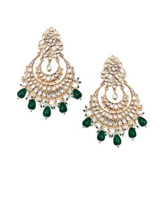 Green kundan and polki chaandbaali earrings 3