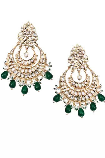 Green kundan and polki chaandbaali earrings