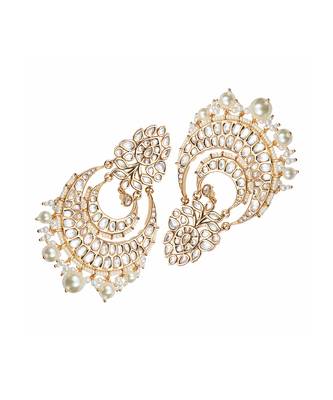 White kundan and polki chaandbaali earrings 4