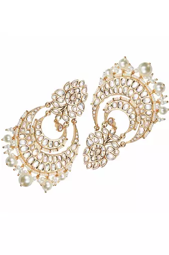 White kundan and polki chaandbaali earrings