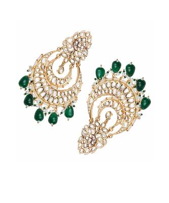 Green kundan and polki chaandbaali earrings 4