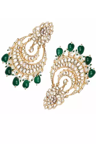 Green kundan and polki chaandbaali earrings