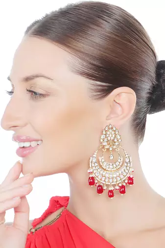 Red kundan and polki chand balis