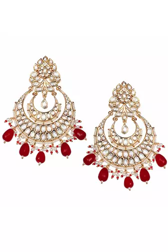 Red kundan and polki chand balis