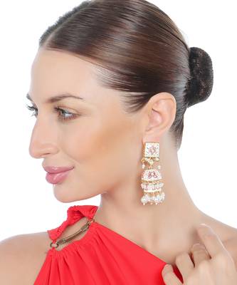 Ivory and pink meenakari kundan jhumkas 2