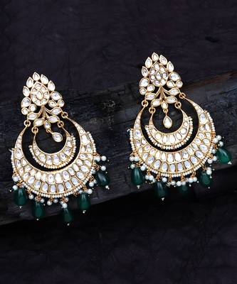Green kundan and polki chaandbaali earrings 5