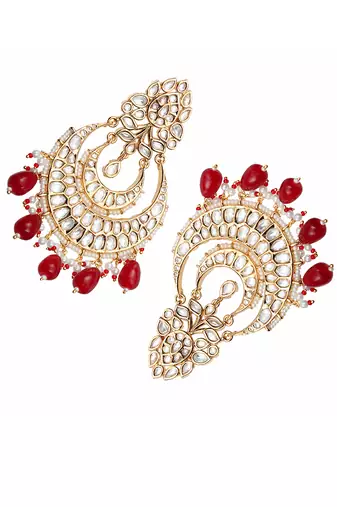 Red kundan and polki chand balis