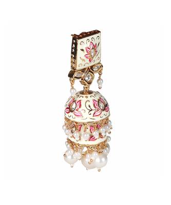 Ivory and pink meenakari kundan jhumkas 4