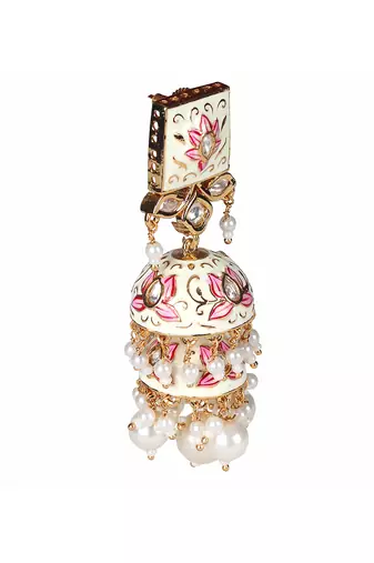 Ivory and pink meenakari kundan jhumkas