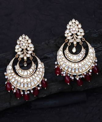 Red kundan and polki chand balis 5