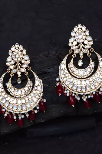 Red kundan and polki chand balis