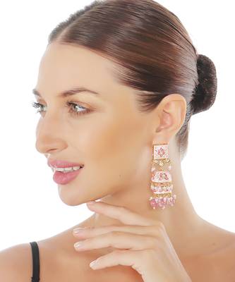 Pink meenakari kundan jhumkas 1