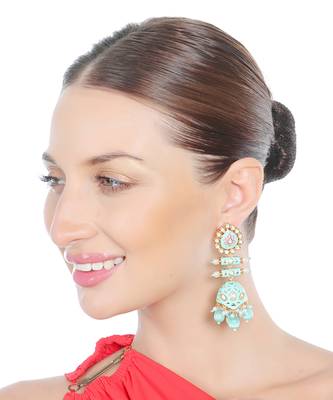 Turquoise kundan dangler earrings 1