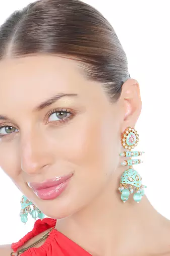 Turquoise kundan dangler earrings