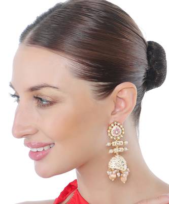 Peach kundan dangler earrings 1
