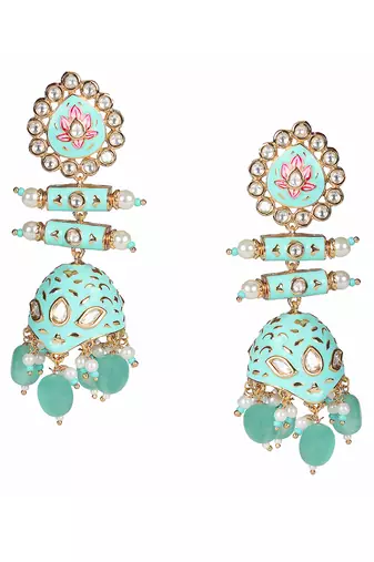 Turquoise kundan dangler earrings