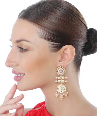 Peach kundan dangler earrings 2