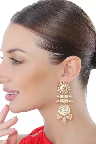Peach kundan dangler earrings