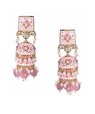 Pink meenakari kundan jhumkas 3