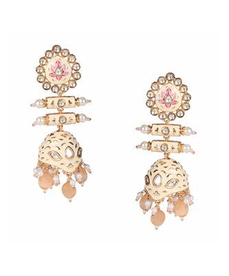 Peach kundan dangler earrings 3