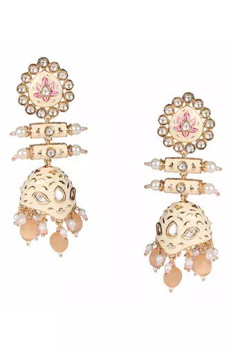 Peach kundan dangler earrings