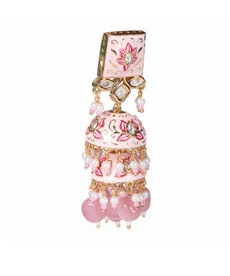 Pink meenakari kundan jhumkas 4