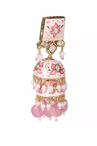 Pink meenakari kundan jhumkas