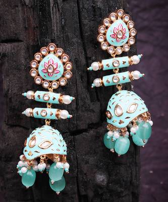 Turquoise kundan dangler earrings 5