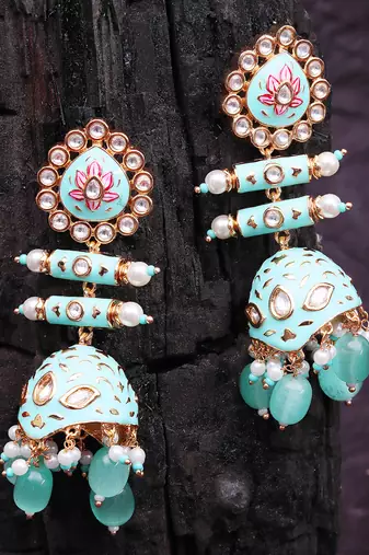 Turquoise kundan dangler earrings