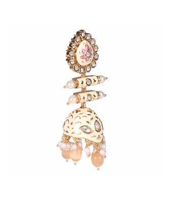 Peach kundan dangler earrings 4