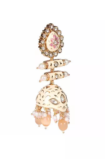 Peach kundan dangler earrings