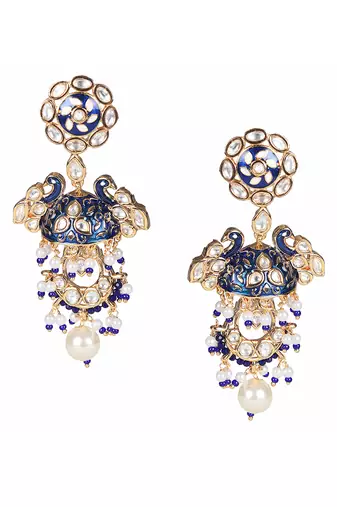 Blue kundan dangler earrings