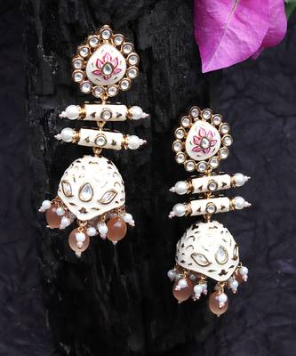 Peach kundan dangler earrings 5