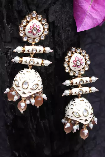 Peach kundan dangler earrings