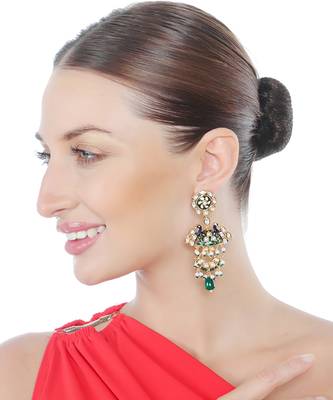 Green & blue kundan dangler earrings 1