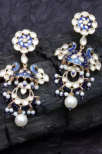 Blue kundan dangler earrings