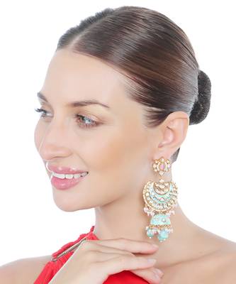 Mint & pink kundan dangler earrings 1