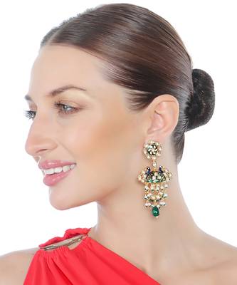 Green & blue kundan dangler earrings 2