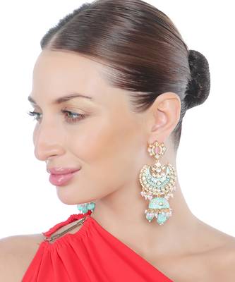 Mint & pink kundan dangler earrings 2