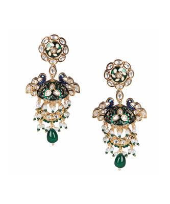 Green & blue kundan dangler earrings 3